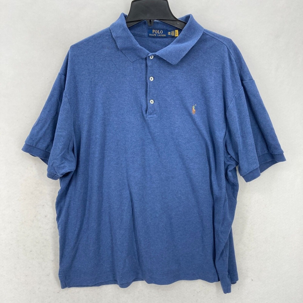 Polo Ralph Lauren Polo Shirt Mens 3XB Blue Stretch Preppy Casual Flesh Pony